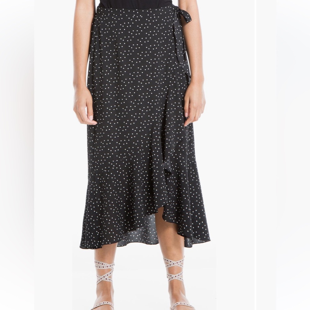 Max Studio Tie Ruffle Crepe black and white maxi skirt